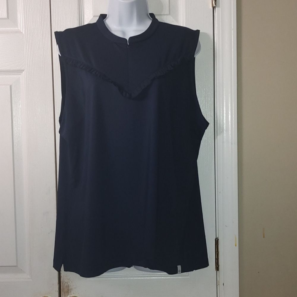 Lady Hagen Clubhouse Front Ruffle Sleeveless Golf Polo Dark Navy